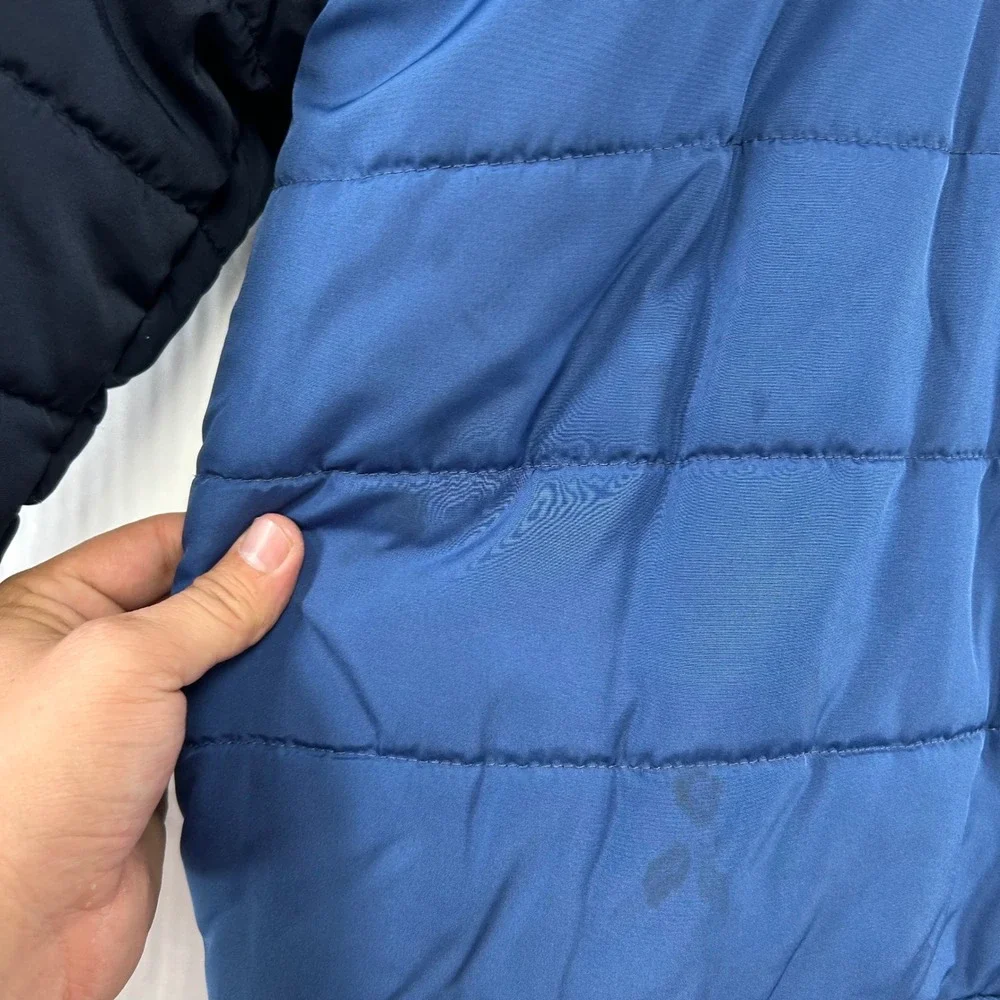 OshKosh Bgosh Puffer Jacket Kids M 5-6 Blue Colorblock Faux Fur Hood